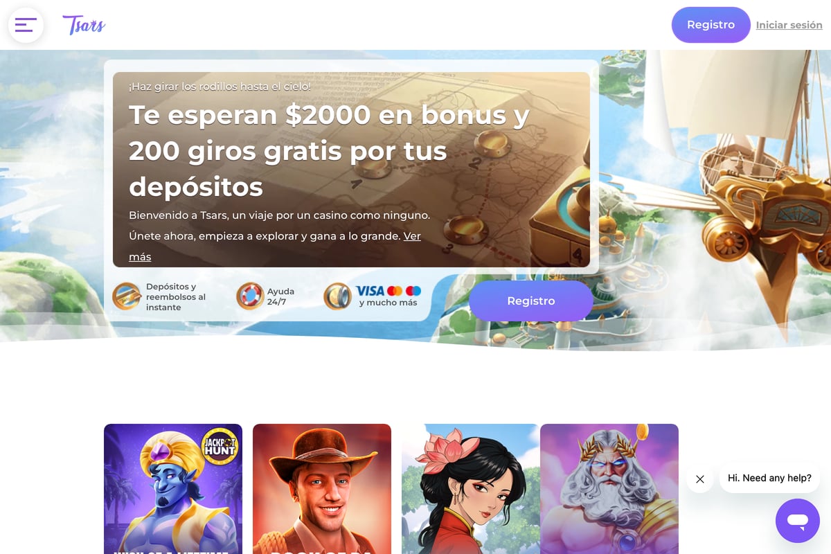 Screenshot der Tsars Casino Homepage